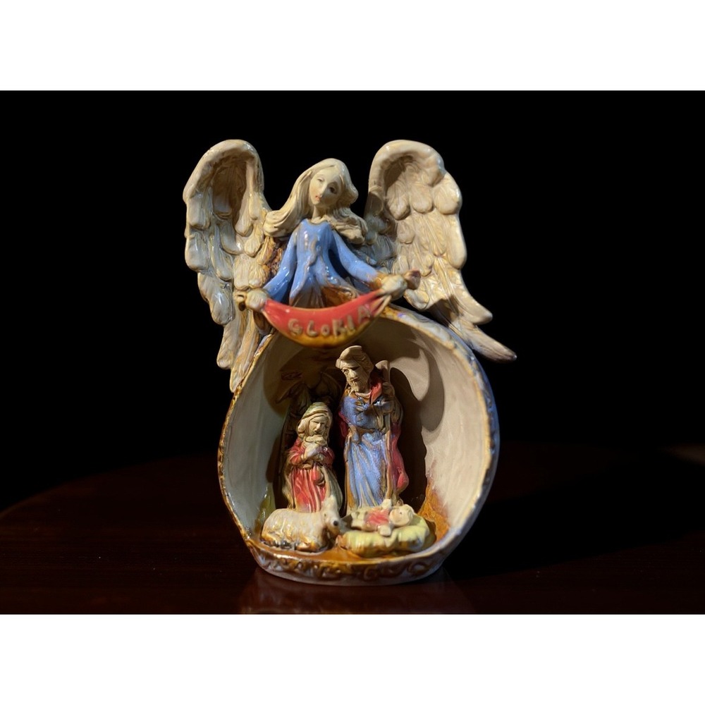 Angel‎ Gloria Nativity Scene Ceramic Figurine Christmas Decor Tabletop Display
